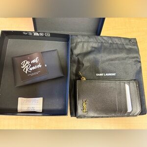 Saint Laurent Black Card Holder with Gold Logo